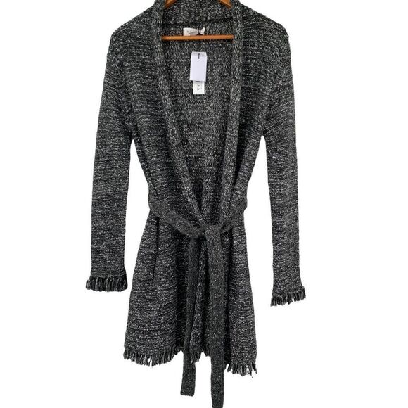 Velvet by Graham & Spencer NWT Knit Wool Blend Fringe Cardigan w Pockets & Belt - Picture 2 of 11